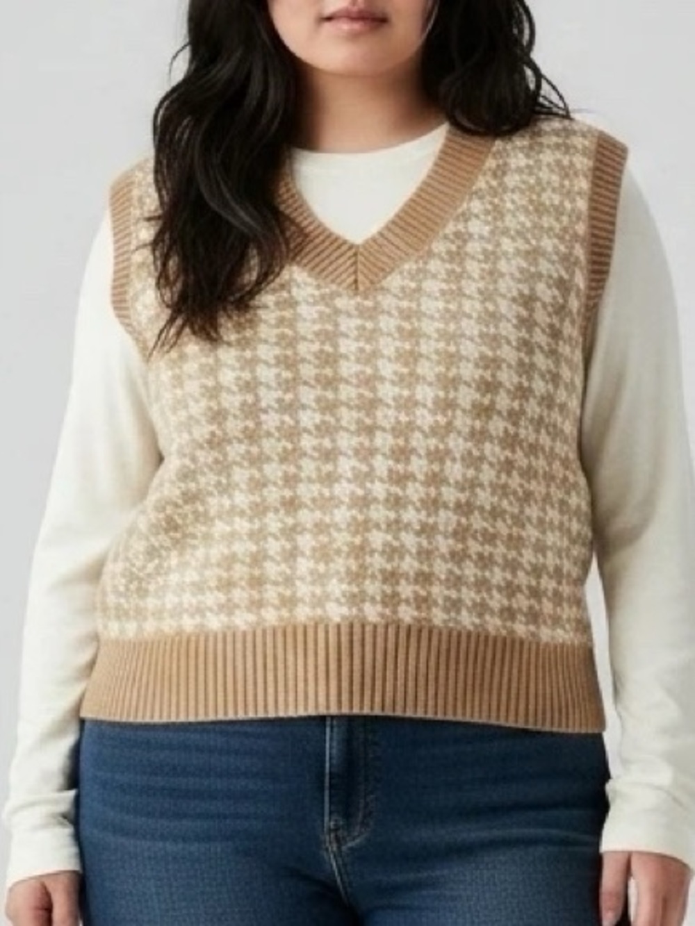 Tan Houndstooth Sweater Vest
